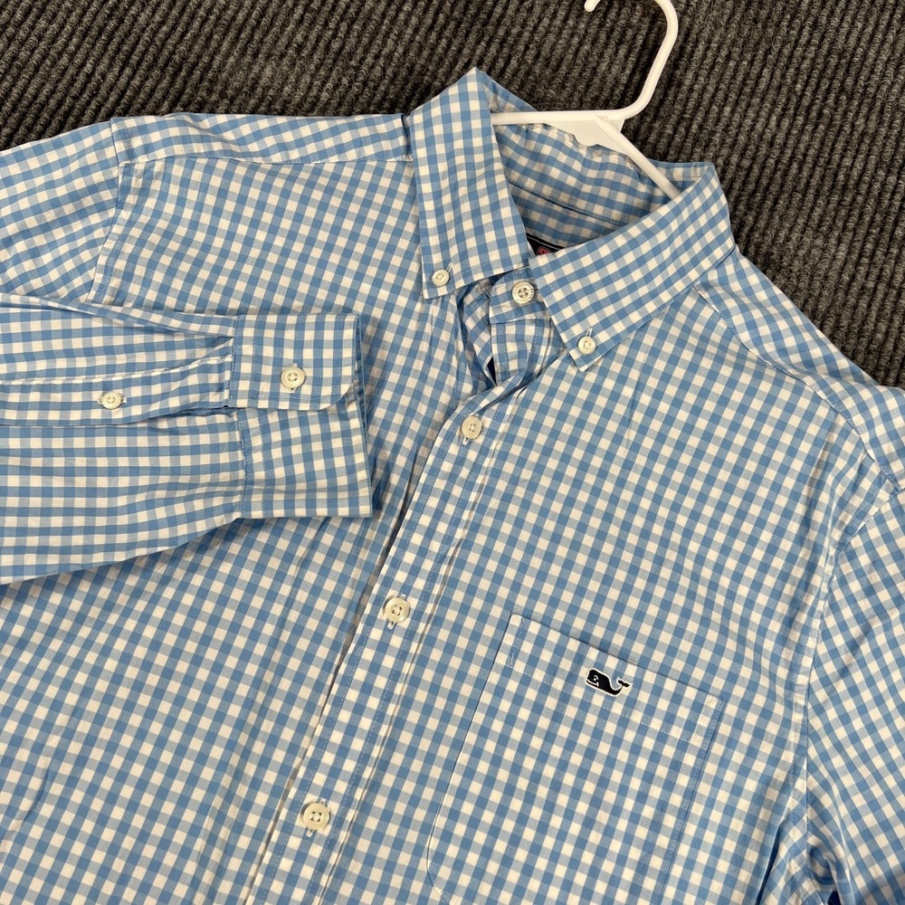 Vineyard Vines Classic Fit Tucker Shirt Mens Medium Blue Check Long Sleeve Casua